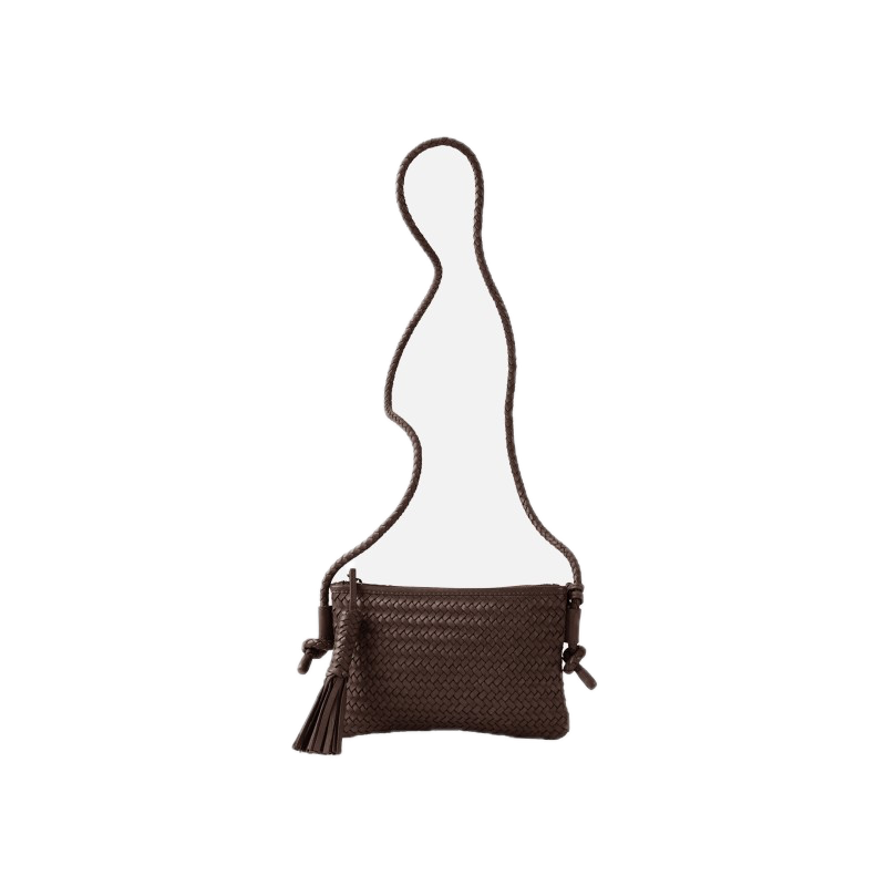 Sac porté travers cuir tressé Chocolat BIBA Perkins