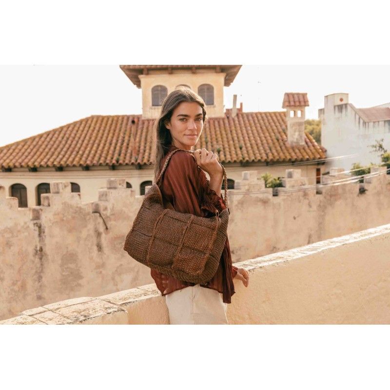 Sac porté épaule cuir tressé Tan Kenett BIBA