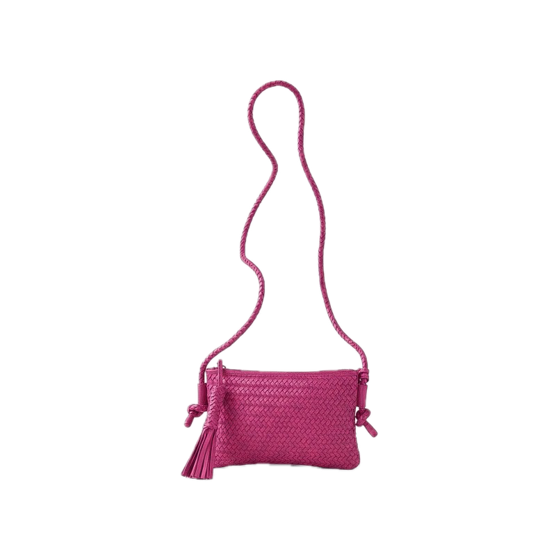 Sac porté travers cuir tressé rose fuchsia BIBA Perkins Sac porté travers cuir tressé rose fuchsia BIBA Perkins