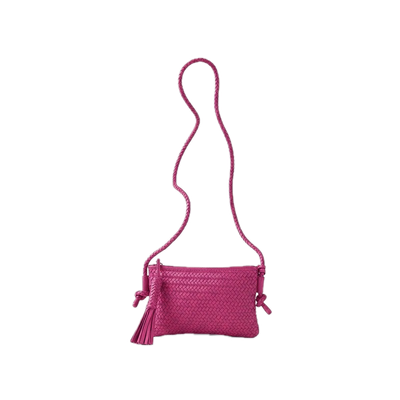 Sac porté travers cuir tressé rose fuchsia BIBA Perkins Sac porté travers cuir tressé rose fuchsia BIBA Perkins