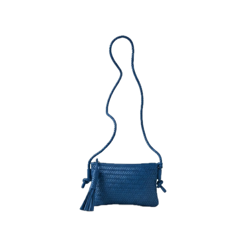 Sac porté travers cuir tressé bleu BIBA Perkins Sac porté travers cuir tressé bleu BIBA Perkins