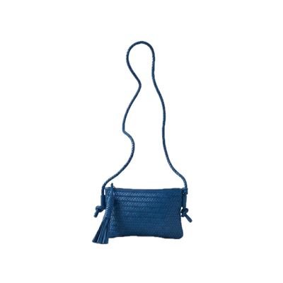 Sac porté travers cuir tressé bleu BIBA Perkins Sac porté travers cuir tressé bleu BIBA Perkins