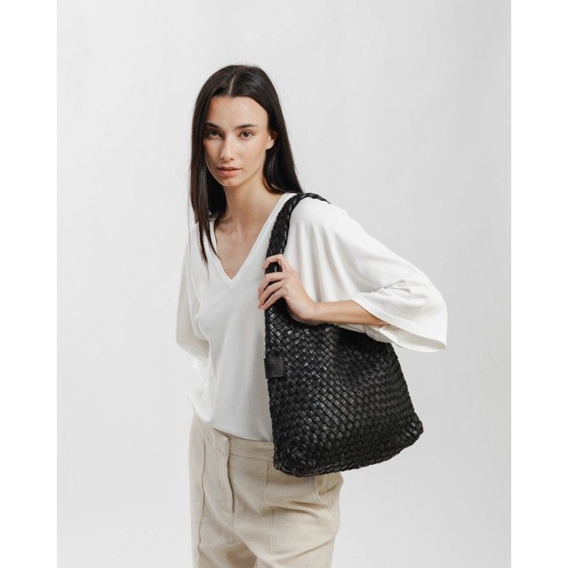 Sac hobo cuir tressé  Noir Biba KILLEN