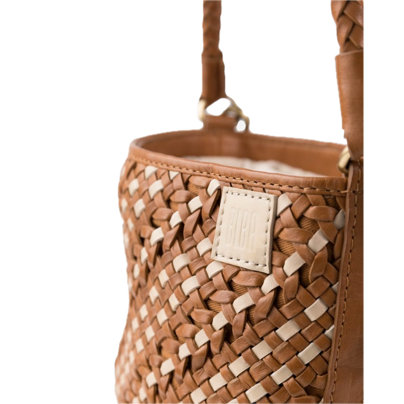 Sac seau cuir tressé Tan Selma BIBA
