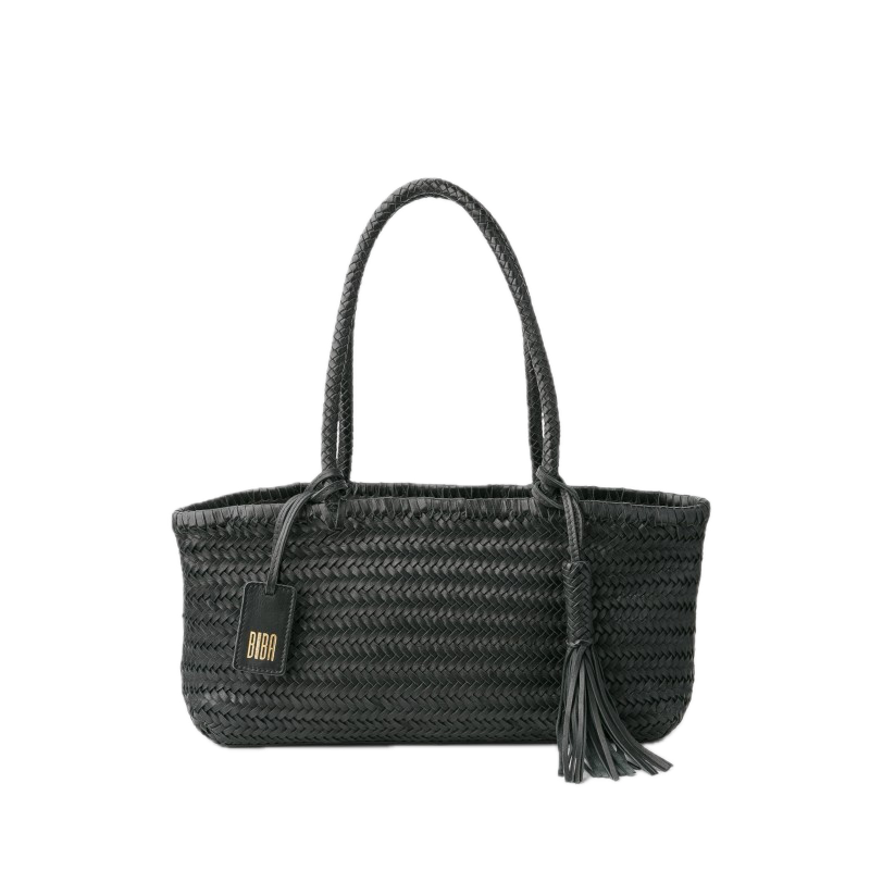 Sac porté épaule panier tressé cuir Noir BIBA Perkins S Sac porté épaule panier tressé cuir Noir BIBA Perkins S