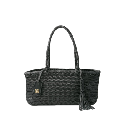 Sac porté épaule panier tressé cuir Noir BIBA Perkins S