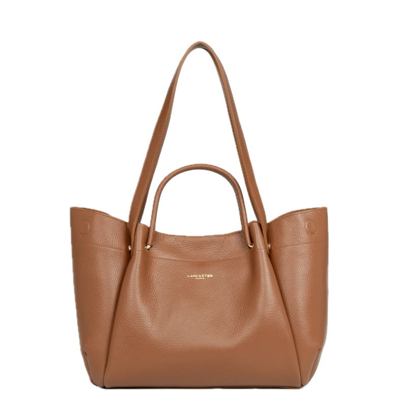 Foulonné Double LOUISA  grand sac cabas épaule Camel LANCASTER