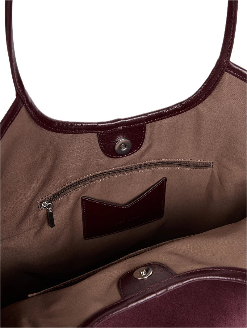 Sac cabas cuir peau Milan Aubergine bordeaux  Nat & Nin