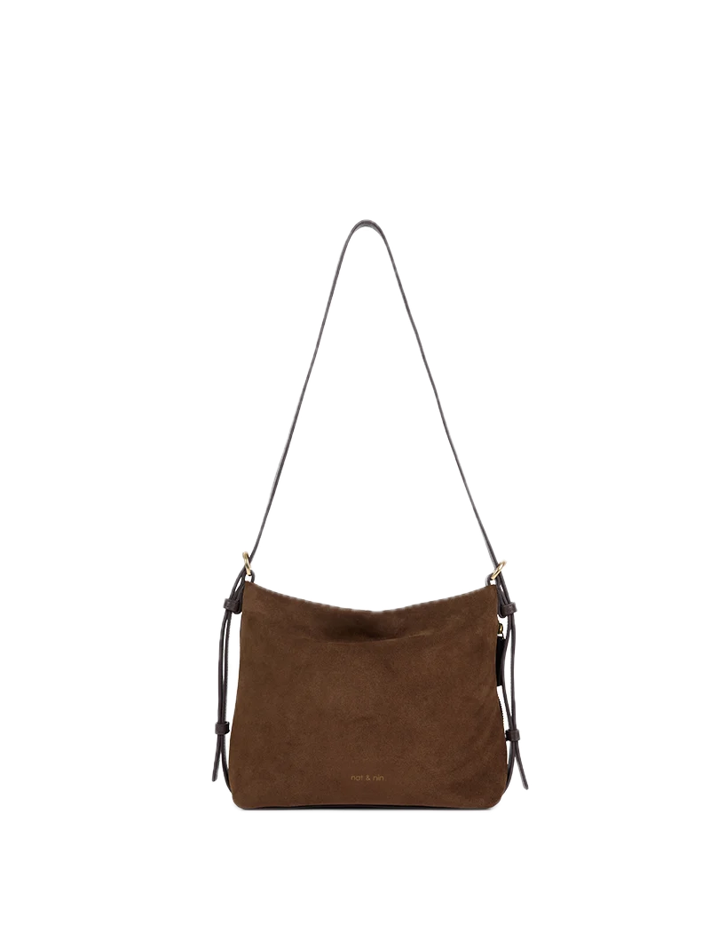 Sac porté épaule/ travers Mini - Moreen Ebène - Cuir suédé NAT&NIN