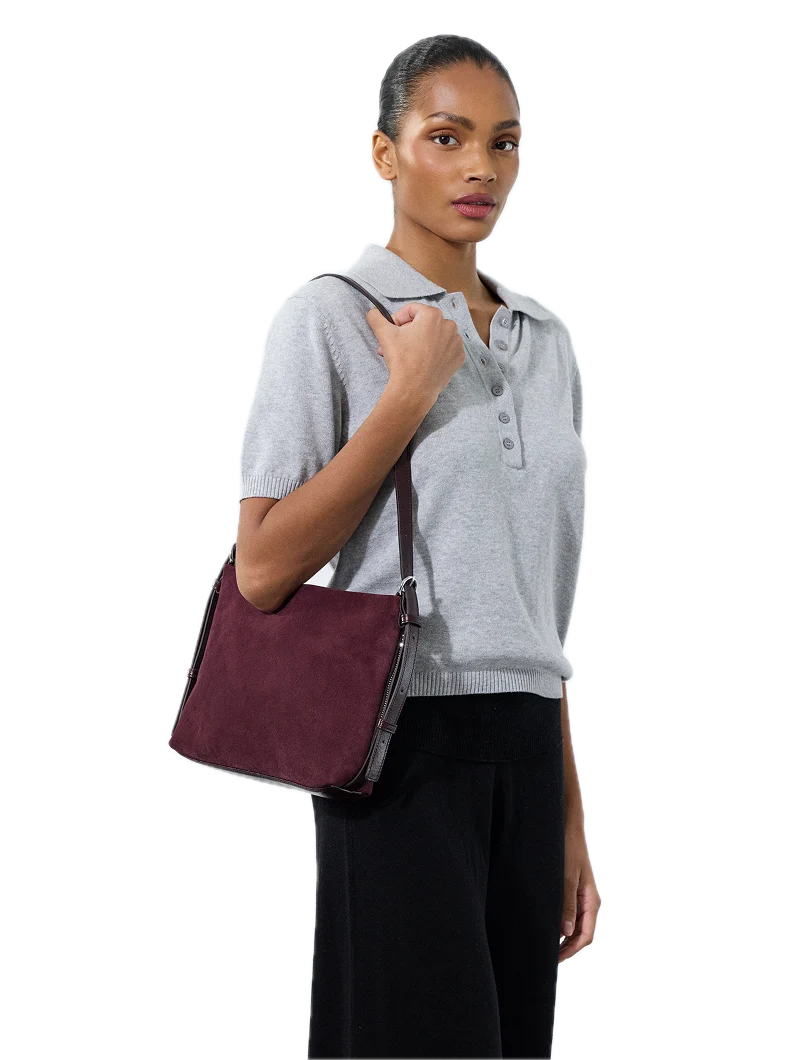 Sac porté épaule/ travers Mini - Moreen Aubergine - Cuir suédé NAT&NIN