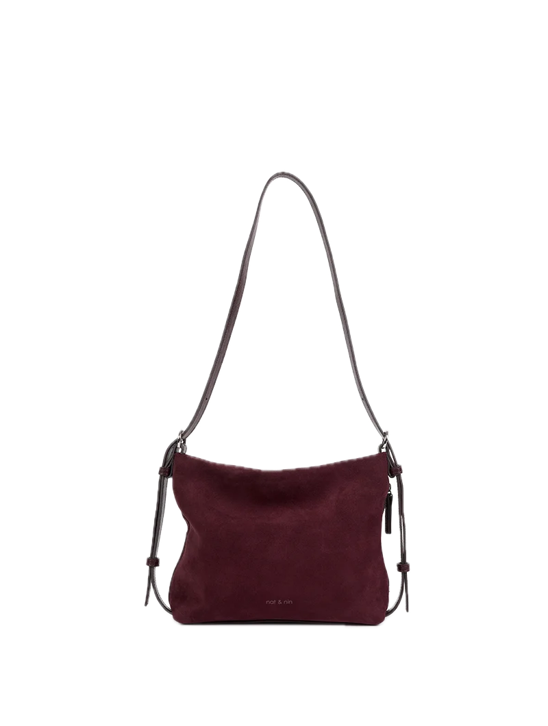 Sac porté épaule/ travers Mini - Moreen Aubergine - Cuir suédé NAT&NIN