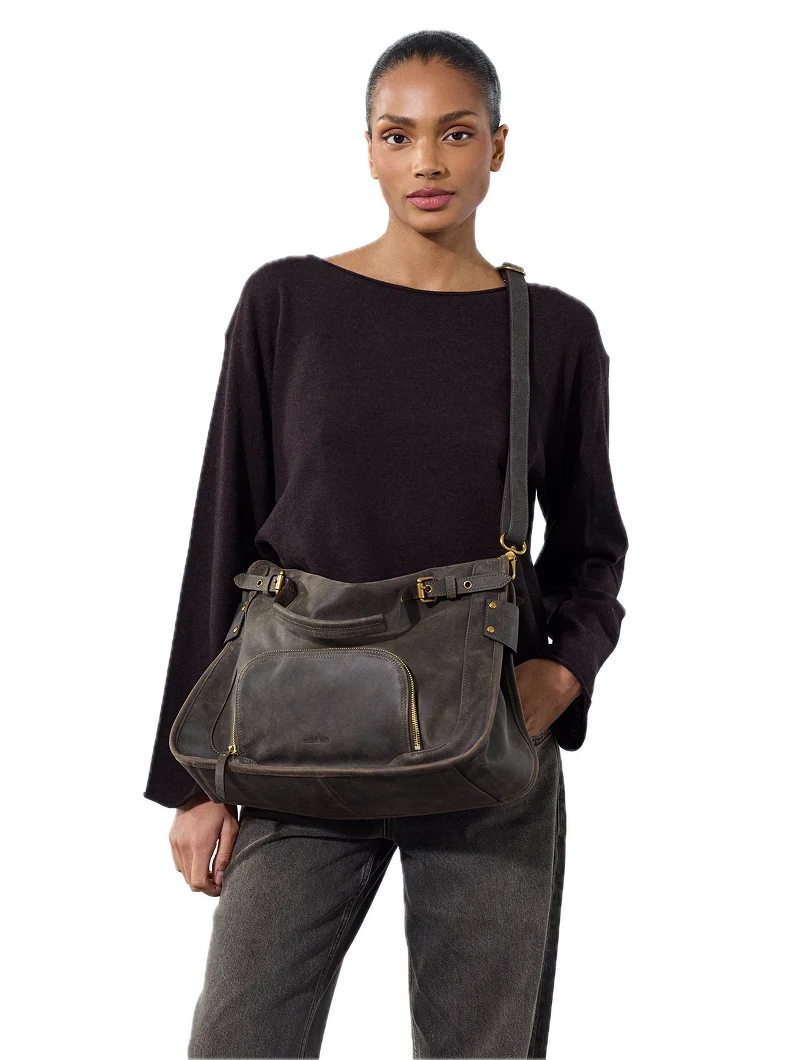 Sac porté épaule Meghan Vintage marron - Cuir lisse NAT&NIN