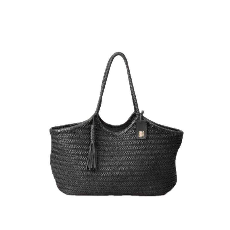 Sac porté épaule L panier tressé cuir Noir BIBA Perkins