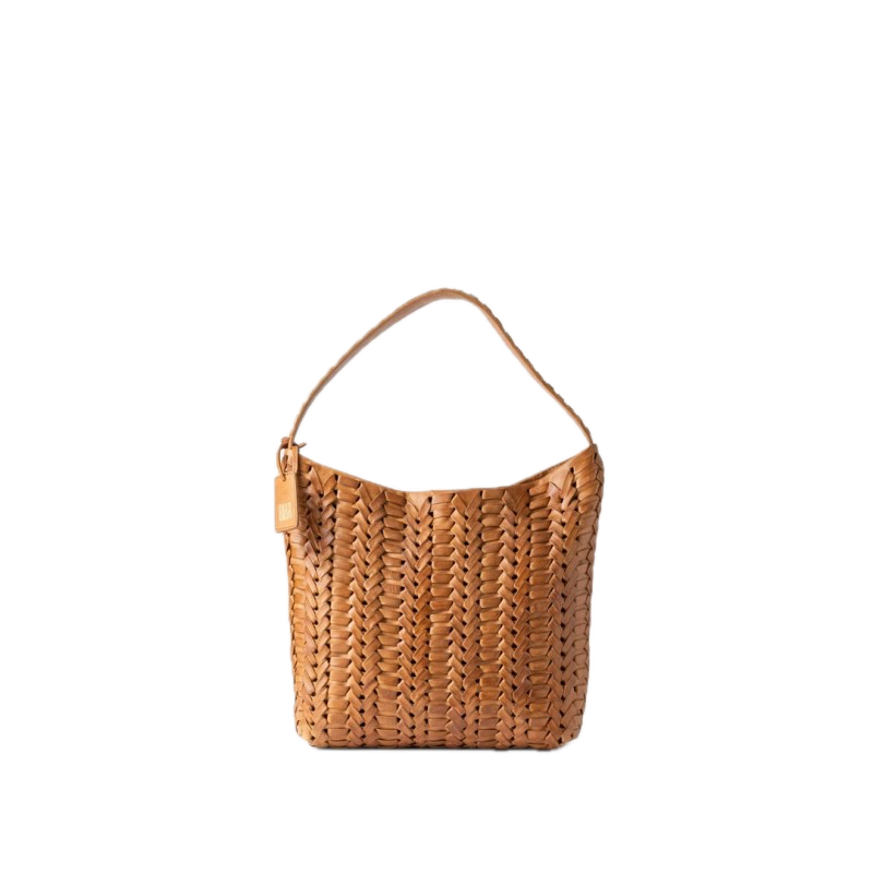 Sac hobo porté épaule cuir tressé Elk Camel BIBA