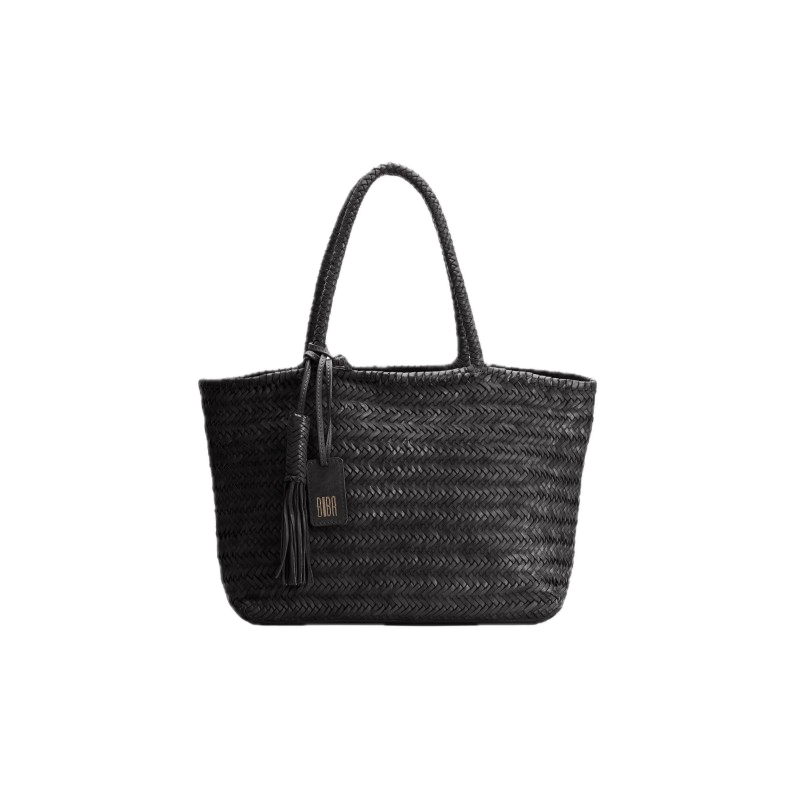 Sac porté épaule panier tressé cuir Noir BIBA Perkins