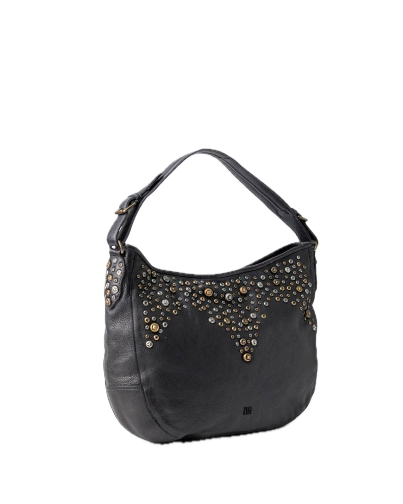 Sac hobo porté épaule cuir/clous noir BIBA Bunn