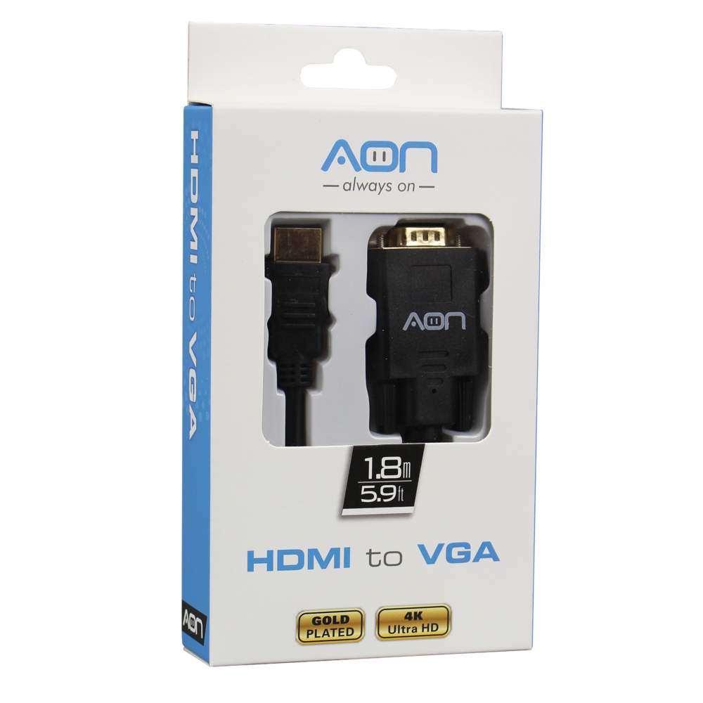 Adaptador HDMI to VGA, PVC, 1.8mts, chapado oro 4K,, AO-CB-4101