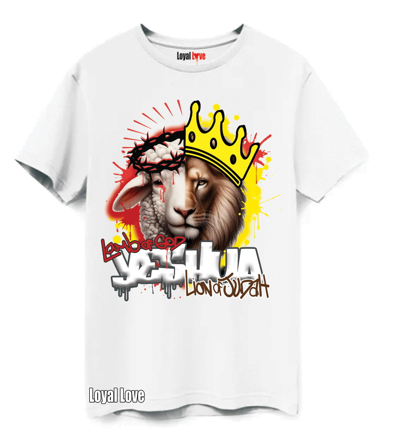 YESHUA T-SHIRT Revelation 5:5–6  &quot;See the lion of the tribe of Judah, the root of David has triumphed&quot; &quot;I saw a lamb looking as if it had been slain standing in the center of the throne&quot;