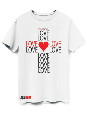 CROSS OF LOVE T-SHIRT emphasizes how we need to pick up our cross daily, and follow God. 1 Peter 2:24 He himself bore our sins in his body on the cross, that by His wounds we are healed.