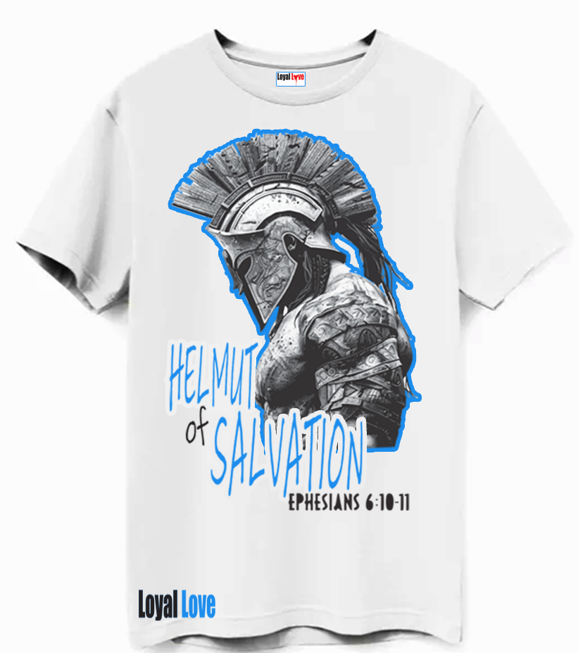 THE HELMUT OF SALVATION T-SHIRT Isaiah 59:17 He put on righteousness as his breastplate, and the helmet of salvation on his head; he put on the garments of vengeance and wrapped himself in a cloak.