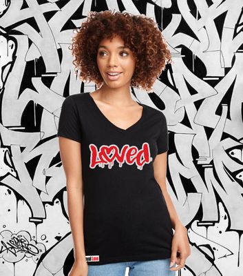 LOVED T-SHIRT  John 3:16, "God so loved the world," 1 John 4:19, "We love because he first loved us," and Jeremiah 31:3, "I have loved you with an everlasting love"