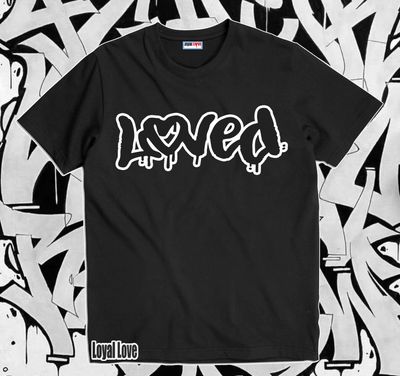 LOVED T-SHIRT  John 3:16, "God so loved the world," 1 John 4:19, "We love because he first loved us," and Jeremiah 31:3, "I have loved you with an everlasting love"
