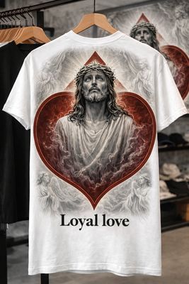 Jesus's Love t-shirt.    Romans 5:8, which states, "But God demonstrates his own love for us in this: While we were still sinners, Christ died for us".