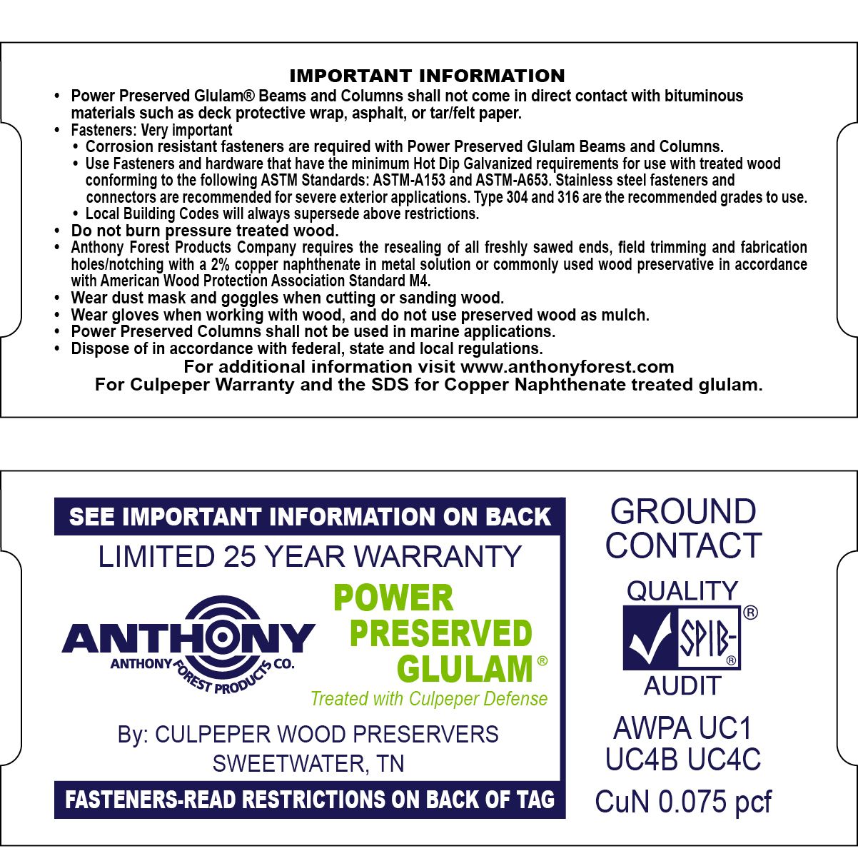 TAG #107 ANTHONY FOREST CULPEPER DEFENSE GROUND CONTACT