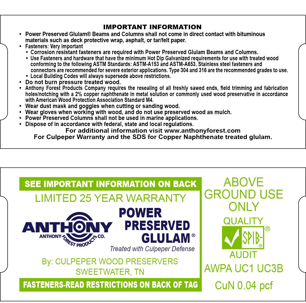 TAG #106 ANTHONY FOREST CULPEPER DEFENSE ABOVE GROUND