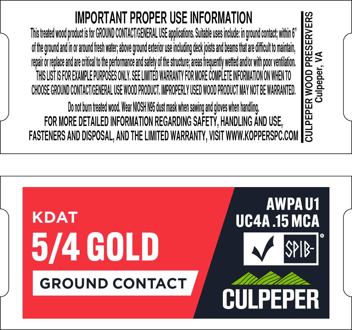 TAG #30 5/4 Gold KDAT MCA .15 Ground Contact