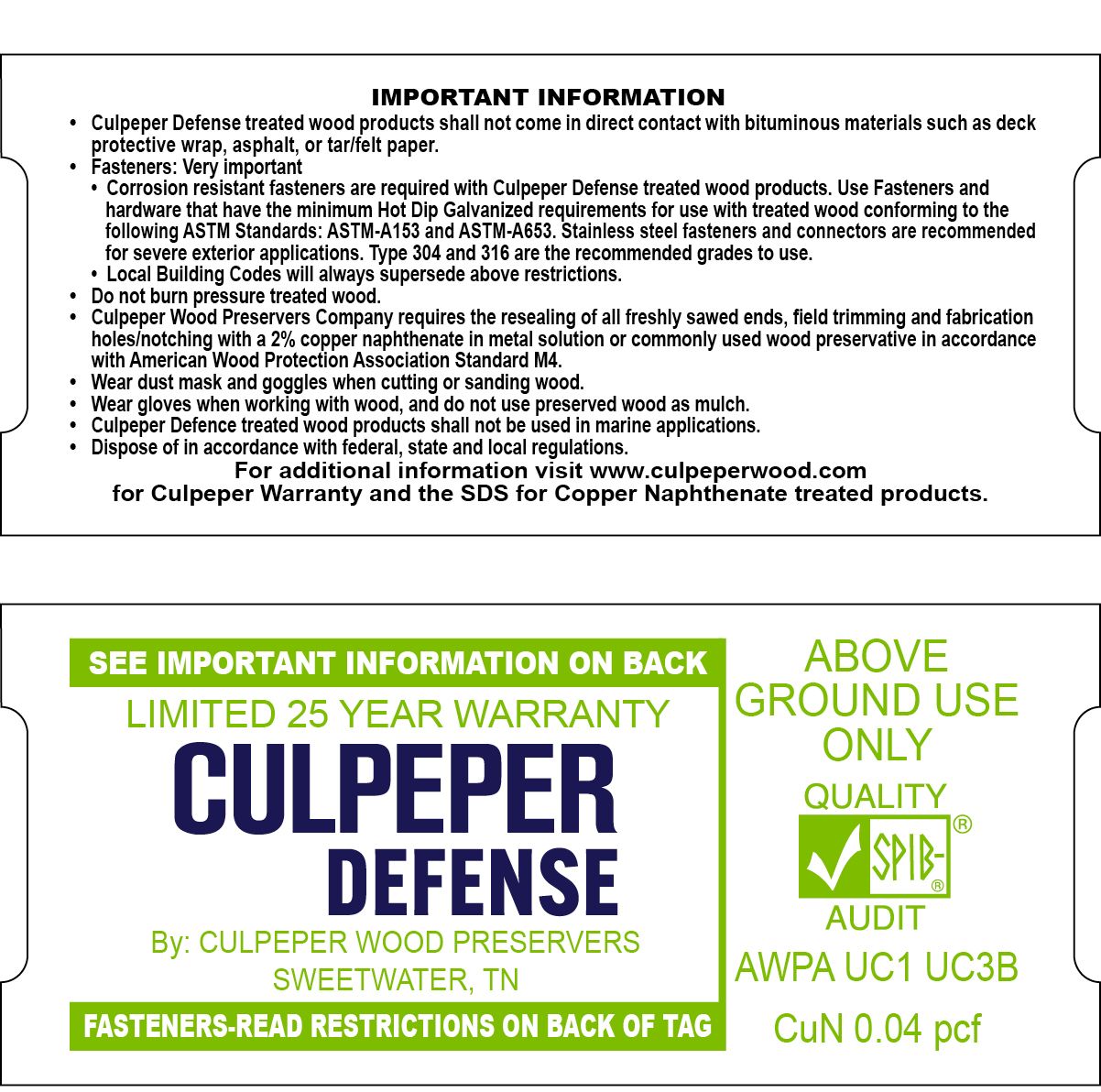 TAG #117 CULPEPER DEFENSE ABOVE GROUND