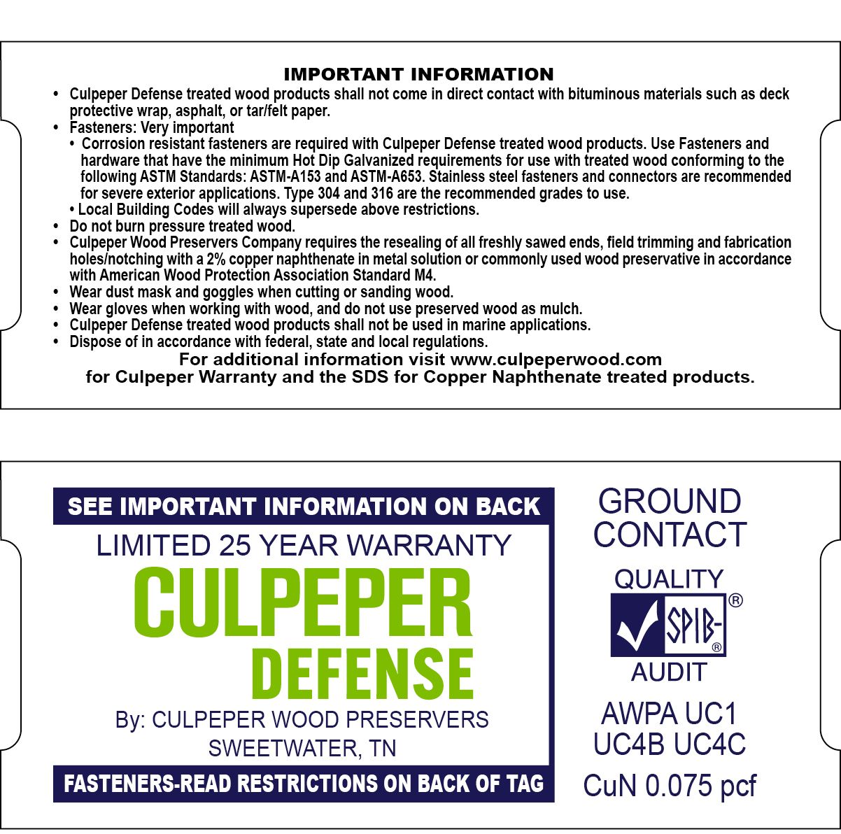 TAG #118 CULPEPER DEFENSE GROUND CONTACT