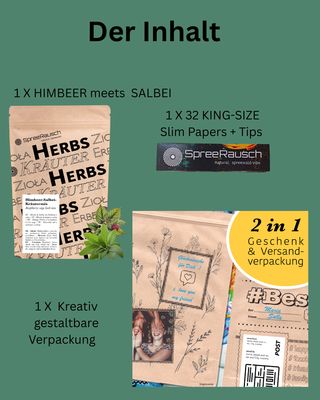 GESCHENKSET - HIMBEER meets SALBEI + Verpackung + King Size Papers &amp; Tips