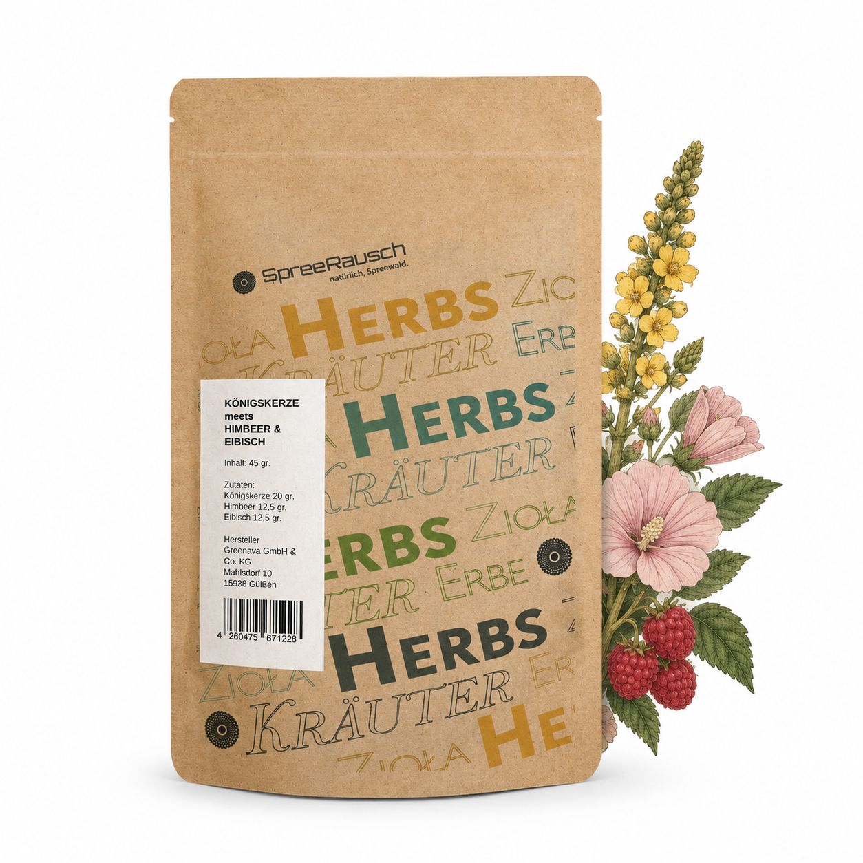 KÖNINGSKERZE meets, HIMBEER &amp; EIBISCH - 45 gr. - mild &amp; fruchtig-weicher Kräuterblend