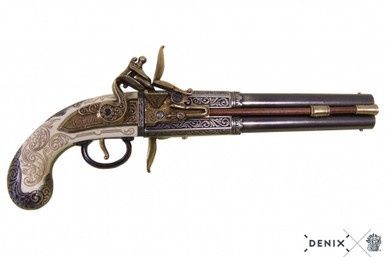 Bailes Flintlock Pistool met Roterende Tweeloop - Engeland - 1750