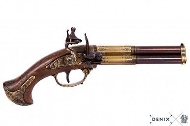 Flintlock Pistool met Roterende Drieloop - Frankrijk - 18e Eeuw - Goud