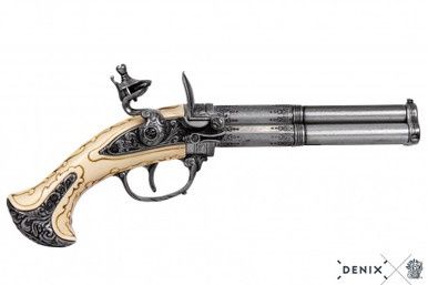 Flintlock Pistool met Roterende Drieloop - Frankrijk - 18e Eeuw - Ivoor