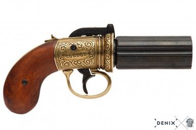 Pepperbox-Revolver met 6 Lopen - Engeland - 1840 - Goud