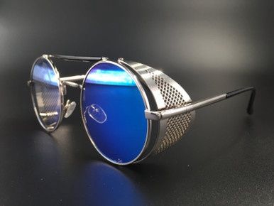 Steampunk Bril Sherlock - Zilver/Blauw