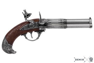 Adelaar Flintlock Pistool met Roterende Drieloop - Frankrijk - 18e Eeuw - Staal