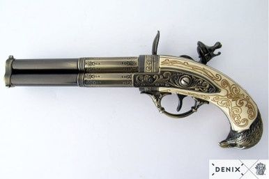 Adelaar Flintlock Pistool met Roterende Drieloop - Frankrijk - 18e Eeuw - Goud