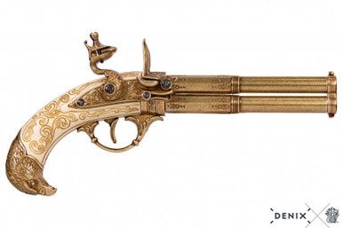Adelaar Flintlock Pistool met Roterende Tweeloop - Frankrijk - 18e Eeuw - Ivoor