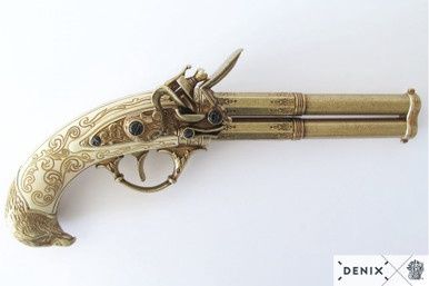 Adelaar Flintlock Pistool met Roterende Tweeloop - Frankrijk - 18e Eeuw - Ivoor