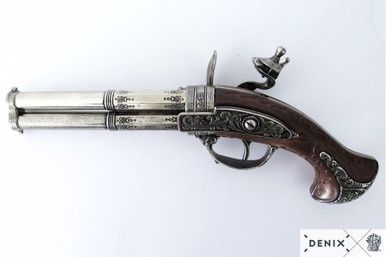 Flintlock Pistool met Roterende Tweeloop - 18e Eeuw - Staal