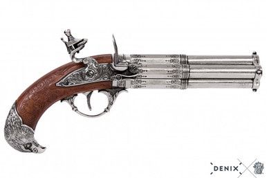 Adelaar Flintlock Pistool met Roterende Vierloop - Frankrijk - 18e Eeuw