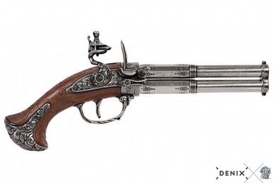 Flintlock Pistool met Roterende Tweeloop - 18e Eeuw - Staal