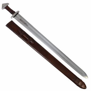 Viking zwaard met gegraveerde leren lemmet