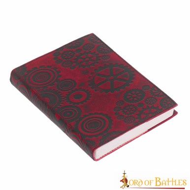 Steampunk Lederen Dagboek Met Reliëf - Rood