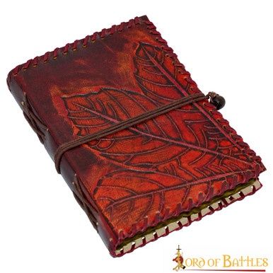 Fantasy Lederen Dagboek Met Reliëf Van Bladeren - Rood - Perkament Papier
