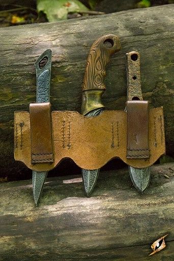 Rogue Messen Set met Leren Houder - Bruin